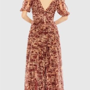 Mac Duggal Maxi Dress (burgundy and peach) Anthropologie purchase.
